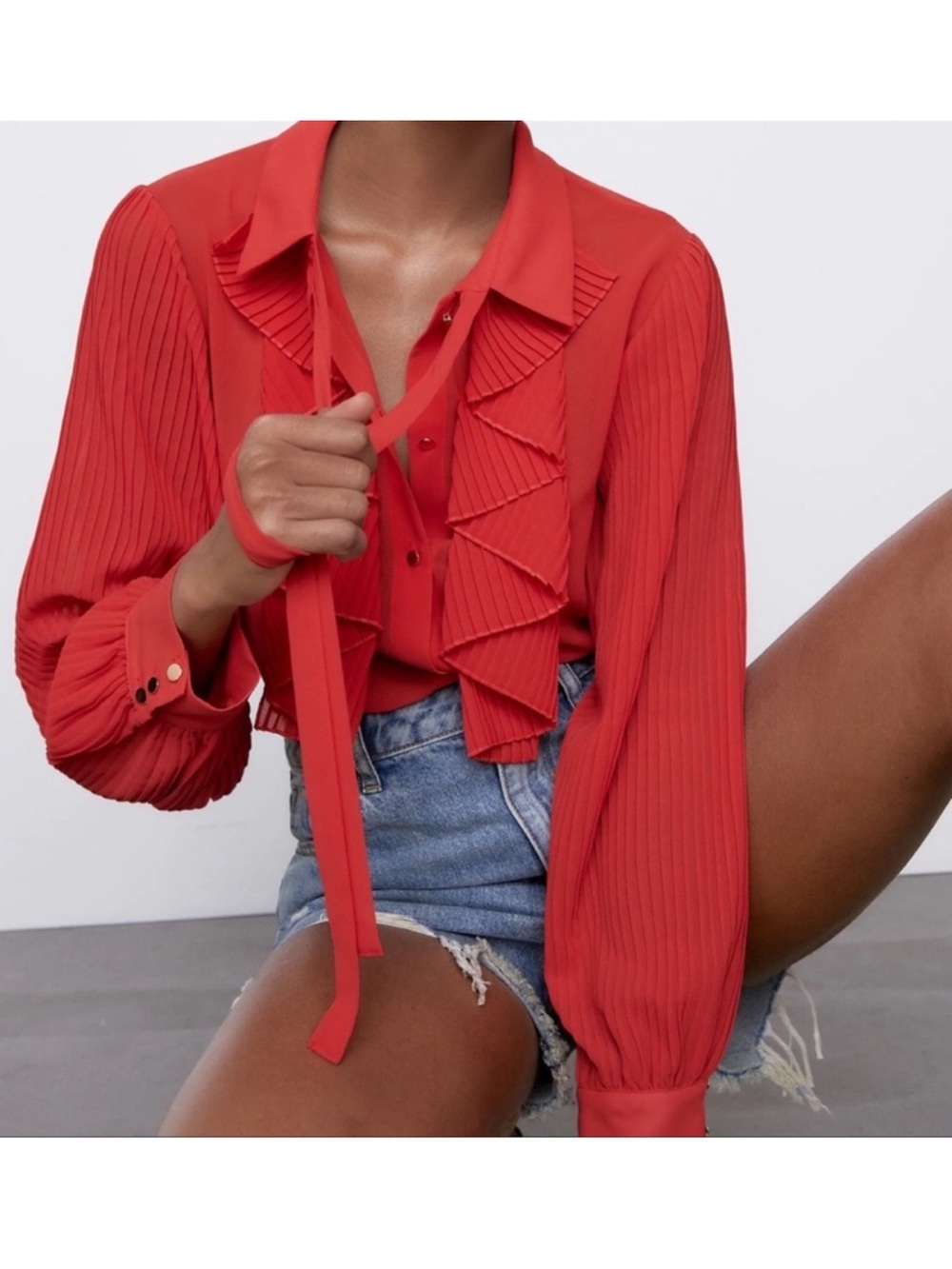 Zara Red Ruffle Flow Blouse